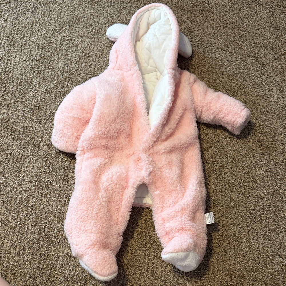 Cozy Pink Plush Hooded Snowsuit